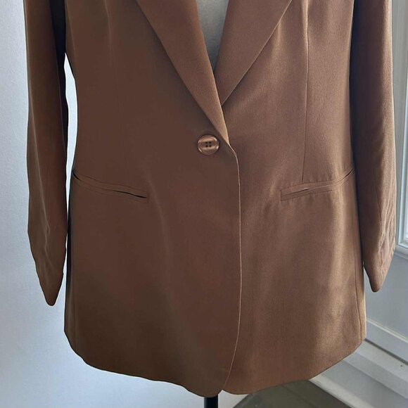 Stephanie Andrews Vintage Camel Pure Silk Blazer with Notched Lapel – US 12P - Picture 4 of 13